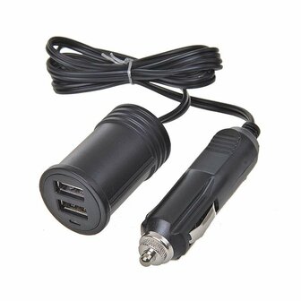 Extension cable 1M with USB charger 2-way type A 12V/24V