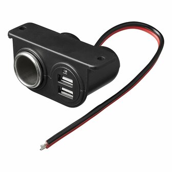 Surface-mounted cigarette lighter socket + 2xUSB type A 12V/24V