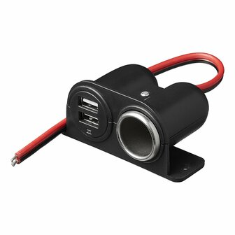 Surface-mounted cigarette lighter socket + 2xUSB type A 12V/24V