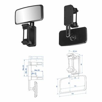 Interior mirror 115 x 55 mm with clamp