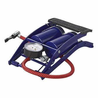 Foot pump double cylinder with pressure gauge
