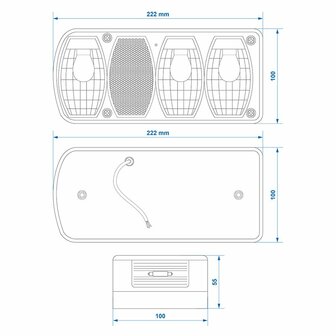 Rear light 6 functions 222x100mm left