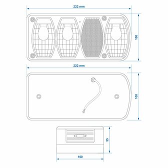 Rear light 6 functions 222x100mm right