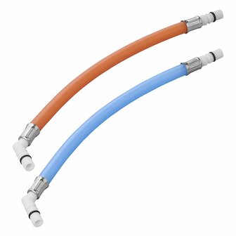 Flexible hose connection 25 cm red + blue 45 grommet in polybag