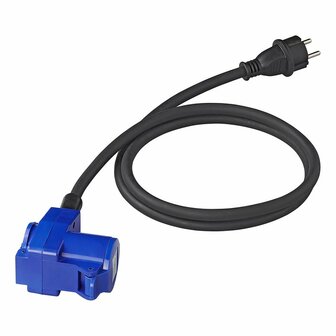 Adapter cable 150cm 3x2.5mm&sup2; from Schuko plug to angled CEE counter plug + Schuko socket