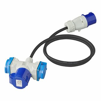 Adapter cable 150cm 3x1.5mm&sup2; from CEE plug to 2xSchuko + 1xCEE socket