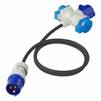 Adapter cable 150cm 3x1.5mm&sup2; from CEE plug to 2xSchuko + 1xCEE socket