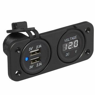Installation kit: voltmeter 6-30V + USB port double type A 2x2100mA
