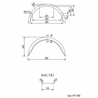 Mudguard metal half round 13 inch (1968)