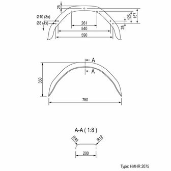 Mudguard metal angular 14 inch (2075)