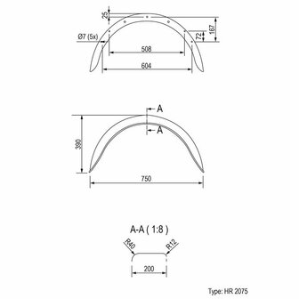 Mudguard metal half-round 14 inch (2075)