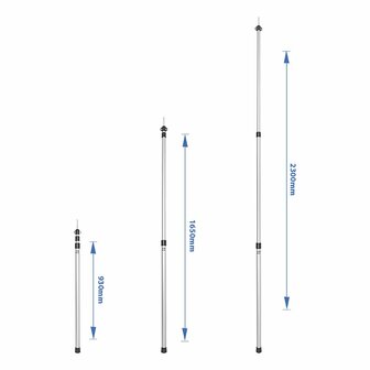 Tent pole telescopic 3-piece 93-230cm - set of 2