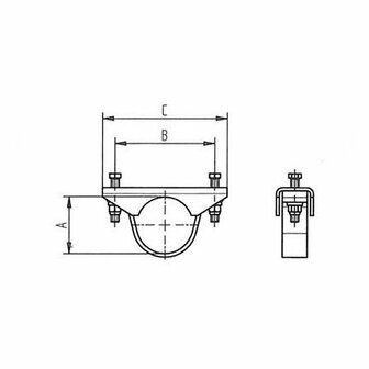 Support block for clamping drawbar tube dia 70 mm