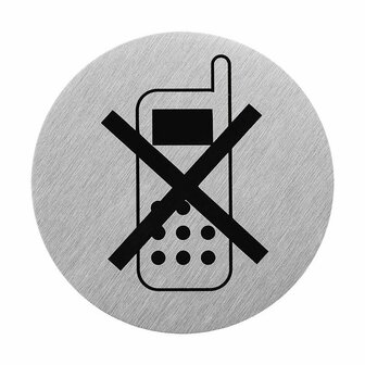 Aluminium door sign icon turn off phone dia 75mm