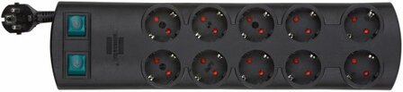 extension lead 10-way black 2m H05VV-F 3G1,5 each 5 sockets switched
