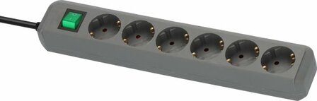extension lead with switch 6-way silver grey 1,5m H05VV-F 3G1,5