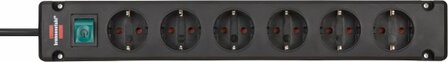 extension lead 6-way black 3m H05VV-F 3G1.5