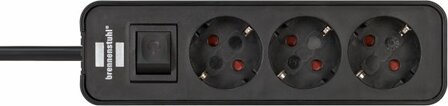Extension Lead 3-way black 1.5m H05VV-F 3G1.5
