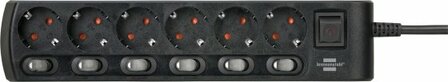 Extension lead individually switchable 6-way 2m H05VV-F 3G1.5 black