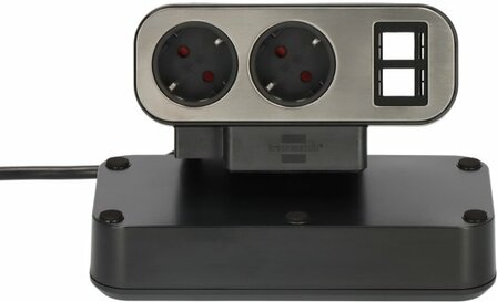 Duplex Desktop Power Strip, 2x Keystone modules, 10x protective contact sockets, silver black