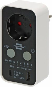 Digital countdown timer with USB A and USB C white black