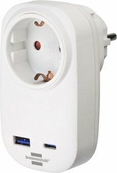 Socket Adapter with USB C Power Delivery 20W, 1x USB A 18W white