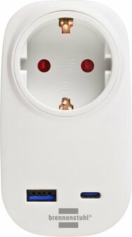 Socket Adapter with USB C Power Delivery 20W, 1x USB A 18W white