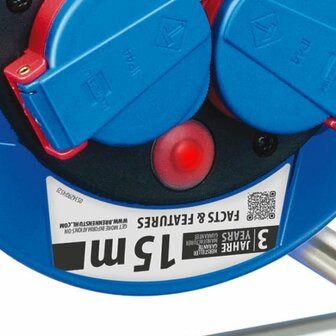 IP44 Cable Reel 15m N05V3V3-F 3G1.5 with thermostat and increased touch protection
