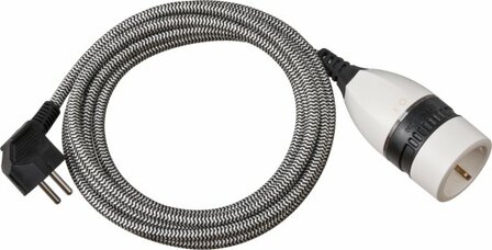 Quality Plastic Extension Cable with rotary switch and textile cladding 3m H05VV-F 3G1.5 black white