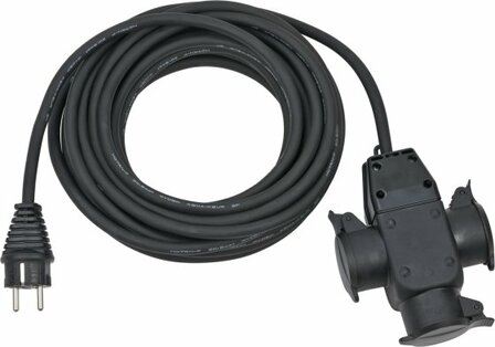 Construction site extension cable 10m H07RN-F3G1,5 black with triple rubber coupling IP44