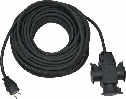 Construction site extension cable 25m H07RN-F3G1,5 black with triple rubber coupling IP44