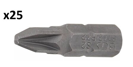 Bit length 25 mm 6.3 mm (1/4) Hexagon socket crosshead PZ2 x25 pcs