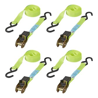 Tie down strap with ratchet + 2 hooks 5 meter - set of 4 pieces