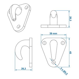 Rope hook plastic 45x39mm x10&nbsp;pieces