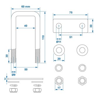 U-bracket 40mm angular - set of 2