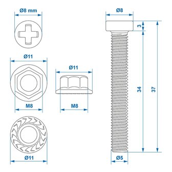 Screw set M8 6-piece for socket x5&nbsp;pieces