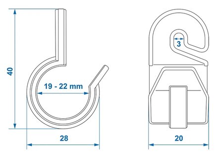 Tent clip for tent pole 19-22mm with hook x10 stuks
