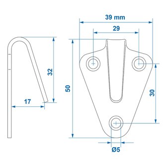 Rope hook metal 40x45mm curved x5 pieces