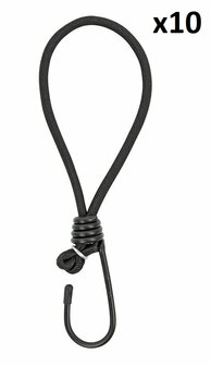 Tent tensioner elastic black with hook x10 pieces