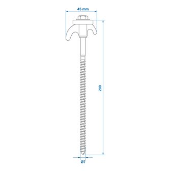 Tent peg 20cm metal screw-in with plastic hook x10 pieces