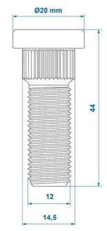 Wheel Bolt M12x1.5 Knurled 14.5 mm x10 pieces