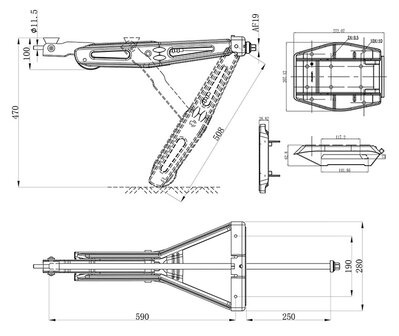 Caravan Corner Steady 1000 kg 605 x 280 mm H: 470 mm incl. stabilizing foot and extended winding mechanism
