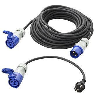 CEE set with 20 m extension cable 3x2.5 mm and 40 cm adapter cable from Schuko plug to CEE in storage bag