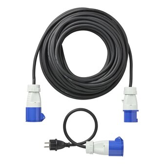 CEE set with 20 m extension cable 3x1.5 mm and 40 cm adapter cable from Schuko plug to CEE in storage bag