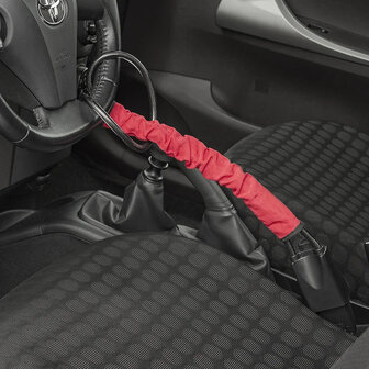 Steering wheel lock for seatbelt attachment with 3 keys