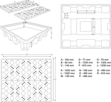 Oil Drip Pan with open mesh flooring for 4 x 200-l drums