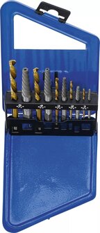 Screw Extractor &amp; Left Cutting Drill Set HSS titanium nitrated 2 - 7.5 mm 10 pcs