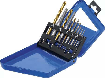 Screw Extractor &amp; Left Cutting Drill Set HSS titanium nitrated 2 - 7.5 mm 10 pcs