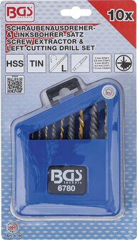 Screw Extractor &amp; Left Cutting Drill Set HSS titanium nitrated 2 - 7.5 mm 10 pcs