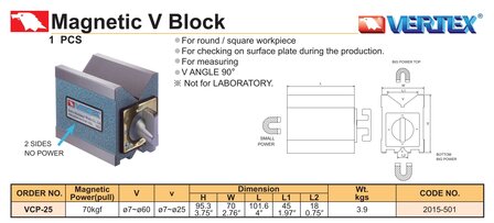 Magnetic V-block 7mm - 60mm